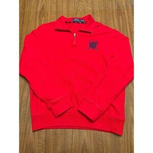 Vtg Polo Ralph Lauren Sweater Mens L Red Knit RLPC Crest 1/4 Zip Mock Neck